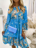 kkboxly  Floral Print Ruffle Hem Dress, Casual V Neck Long Sleeve Dress, Women's Clothing