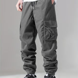 kkboxly  Casual Loose Fit Multi-pocket Drawstring Cargo Pants, Men's Joggers For Spring And Fall Outdoor