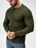 kkboxly  All Match Knitted Cable Slim Sweater, Men's Casual Warm Slightly Stretch Crew Neck Pullover Sweater For Men Fall Winter