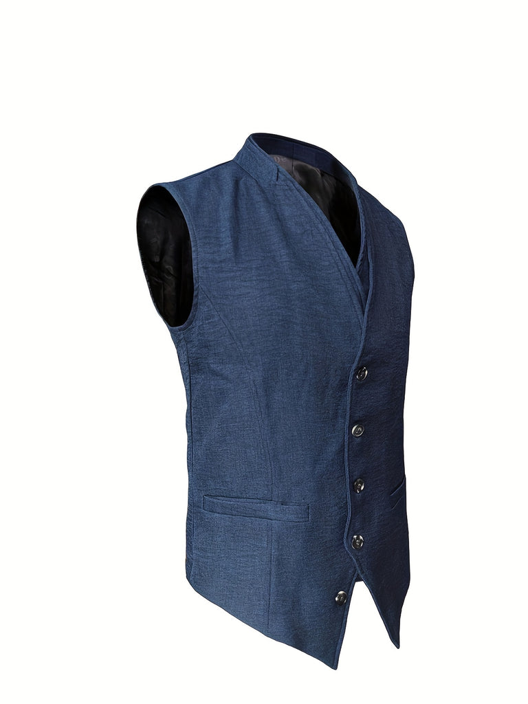 kkboxly  V Neck Suit Vest, Men's Casual Retro Style Solid Color Single Breasted Waistcoat For Spring Fall Dinner Suit Match Beer Festival