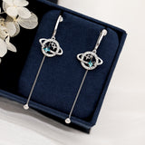 2025 Japanese and Korean earrings, a two-wear planet earring, temperament long five-pointed star earrings, simple tassel 925 silver needle.