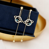 2025 Japanese and Korean earrings, a two-wear planet earring, temperament long five-pointed star earrings, simple tassel 925 silver needle.