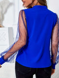 Solid Sheer Sleeve Blouse, Elegant V Neck Blouse For Spring & Fall, Women's Clothing
