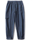 dunnmall  kkboxly  Men's Stylish Solid Cotton Blend Cargo Joggers With Pockets, Causal Breathable Drawstring Men's Bottom Clothing For City Walk Street Hanging Outdoor Activities