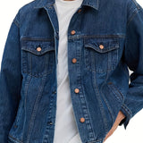 kkboxly  Classic Design Denim Jacket, Men's Casual Street Style Lapel Button Up Contrast Stitching Denim Jackets For Spring Fall