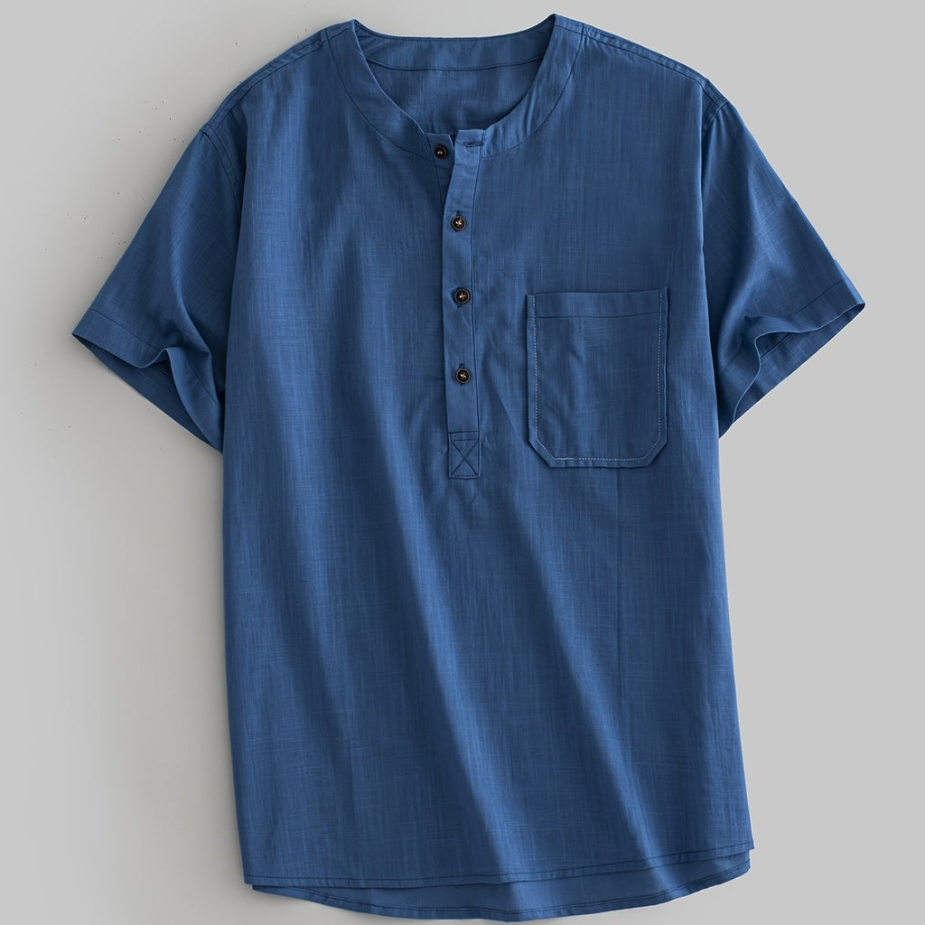 kkboxly  Men's Linen Henley Shirt Short Sleeve Casual Summer Beach Plain Button Up
