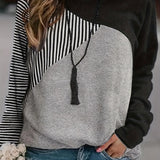 kkboxly  Stripe Print Colorblock Crew Neck T-Shirt, Casual Long Sleeve Top For Spring & Fall, Women's Clothing