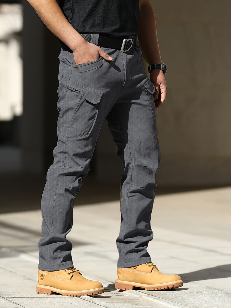 kkboxly  Trendy Solid Cargo Pants, Men's Multi Flap Pocket Trousers, Loose Casual Outdoor Pants, Men's Work Pants Outdoors Streetwear