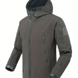 kkboxly  Men's Casual Hooded Warm Soft Shell Waterproof Windbreaker Jacket Coat Regular Fit Coat For Winter Autumn Outdoors Hiking