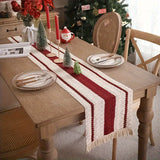 1pc Rustic Linen-Cotton Blend Table Runner with Tassels - Handwoven Design Striped Polyester Rectangle for Christmas & Everyday Gatherings