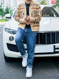 Plus Size Men's Band Collar Zipper Cardigan Color Matching Jacquard Long-sleeved Sweater
