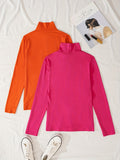 2 Pieces Turtle Neck T-Shirts, Versatile Long Sleeve T-Shirts For Spring & Fall, Women's Clothing