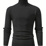 kkboxly  All Match Knitted Thermal Solid Sweater, Men's Casual Warm High Stretch Stand Collar Pullover Sweater For Fall Winter