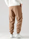 kkboxly  Smile Print, Men's Drawstring Cargo Pants, Flap Pocket Loose Trendy Jogger Pants, Mens Work Pants