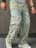 kkboxly  Chic Wide Leg Pants, Men's Casual Street Style Raw Trim Loose Fit Jeans