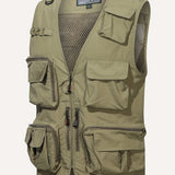 kkboxly Men's Zipper Pockets Cargo Vest: V Neck Zip Up Outwear for Spring/Summer Outdoor Activities!