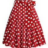 kkboxly  Polka Dot Print Pleated Skirts, Vintage Bow Flare Skirts For Spring & Summer, Women's Clothing