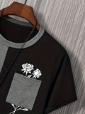 kkboxly  Roses Color Block Print Tee Shirt, Tee For Men, Casual Short Sleeve T-shirt For Summer Spring Fall, Tops As Gifts