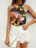 kkboxly  Floral Print Cross Halter Neck Blouse, Casual Sleeveless Blouse For Spring & Summer, Women's Clothing