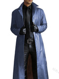 kkboxly  Men's Chic Pu Overcoat, Casual Lapel Stretch Button Up Faux Leather Long Coat For Spring Fall
