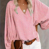 kkboxly  Floral Print Lantern Sleeve Blouse, Casual V Neck Long Sleeve Blouse For Spring & Fall, Women's Clothing