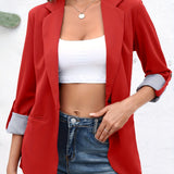 2025 kkboxly  Solid Lapel Blazer, Elegant Open Front Work Office Outerwear, Women's Clothing