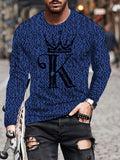 kkboxly  Cool Alphabet K Print Men's Long Sleeve T-shirt, Men's Fashion Crew Neck Tops, Spring Fall