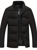 kkboxly  Men's Padded Jacket, Men Casual Padded Coat Windbreaker Zipper Pocket Stand Collar For Men Winter