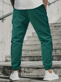 Classic Design Solid Color Multi Flap Pockets Men's Cargo Pants, Loose Casual Joggers Outdoor Pants, Men's Work Pants For Fishing Hiking