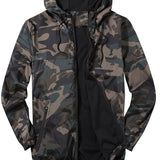kkboxly  Camouflage Pattern Hooded Jackets By Activity, Men's Casual Loose Fit Breathable Zip Up Jackets For Spring Fall