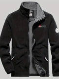 Male Casual Warm Plush Fleece Jacket, Comfy Thermal Slightly Stretch Coats For Men's Winter Outdoor Activities
