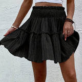 kkboxly  Textured Ruffle Hem Skirt, Casual Smocked Waist Skirt For Spring & Summer, Women's Clothing