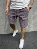 kkboxly  Mens Casual Non Stretch Loose Fit Drawstring Cotton Cargo Shorts With Pockets, Male Clothes For Summer