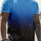 kkboxly  Plus Size Men's Blue Gradient Trendy T-shirts, Comfy Breathable Quick Dry Tees For Summer