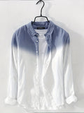 kkboxly  Solid Cotton Men's Shirt Top, Retro Ombre Long Sleeve Closure Summer Male Casual Lapel Shirt For Daily Business Formal Shirts For Men