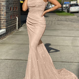 kkboxly  Glitter Sequin Slip Sleeveless Backless Maxi Dress, Slim Elegant Ruffled Cocktail Party Guest Evening Gown Mermaid Dress, Women's Clothing