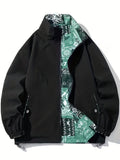 kkboxly  Men's Floral Graphic Print Reversible Jacket For Spring/autumn, Oversized Fashion Band Collar Coat For Males, Plus Size