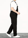 Plus Size Men's Solid Fashion Denim Overalls, Casual Loose Fit Jeans Denim Pants Spring Fall Winter Pants, Men's Clothing