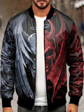kkboxly  Devil Print Varsity Jacket, Men's Casual Street Style Bomber Jacket