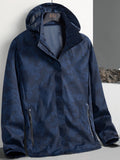 kkboxly  Men's Blue Printed Zip Pocket Hooded Jacket, Small Size & Order Size Up