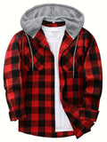kkboxly  Classic Design Plaid Shirt Coat For Men Long Sleeve Casual Regular Fit Button Up Hooded Shirts Jacket