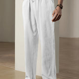 kkboxly  Men's Stylish Loose Solid Pants With Pockets, Casual Breathable Drawstring Comfy Trousers For Spring Fall