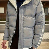 kkboxly  Classic Design Warm Hooded Jacket, Men's Casual Zip Up Cotton Padded Jacket For Fall Winter Outdoor