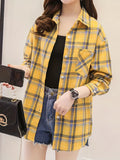 kkboxlyPlaid Pocket Drop Shoulder Shirt, Button Long Sleeve Shirt, Casual Every Day Tops, Women's Clothing