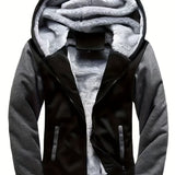 Warm Fleece Hooded Winter Hooded Jacket, Men's Casual Stretch Zip Up Jacket Coat For Fall Winter