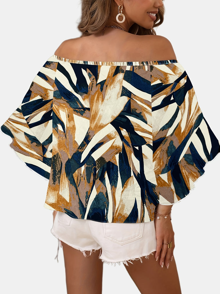 kkboxly  Allover Print Off Shoulder Blouse, Casual Blouse For Spring & Summer, Women's Clothing