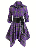 kkboxly  Palid Pu Belted Dress, Casual Button Down Long Sleeve Shirt Dress, Women's Clothing