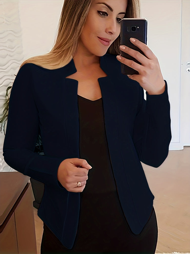 kkboxly  Solid Open Front Blazer, Casual Long Sleeve Blazer For Office & Work, Women's Clothing