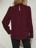 kkboxly  Solid Tucked Keyhole Blouse, Casual Long Sleeve Versatile Blouse, Women's Clothing