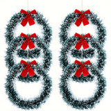 kkboxly 6pcs Christmas Wreaths with Red Bows - Classic PET Holiday Decor for Front Door, Wall & Kitchen - No Power Needed, Featherless Home & Window Accents